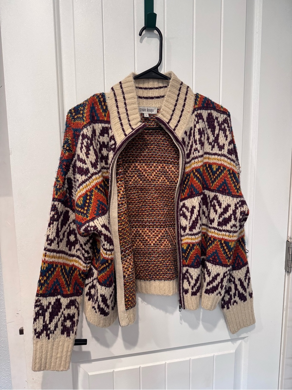 Shawl-Collar Fair Isle Zip Sweater Jacket - Multi/Beige - Picture 1 of 3